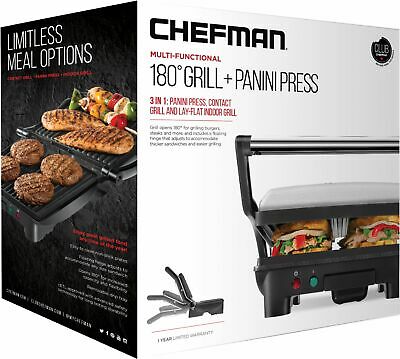 CHEFMAN - Panini Press Grill and Sandwich Maker, Non-Stick Plates, Opens 180 ... - Fresh Stock Dated December 2025