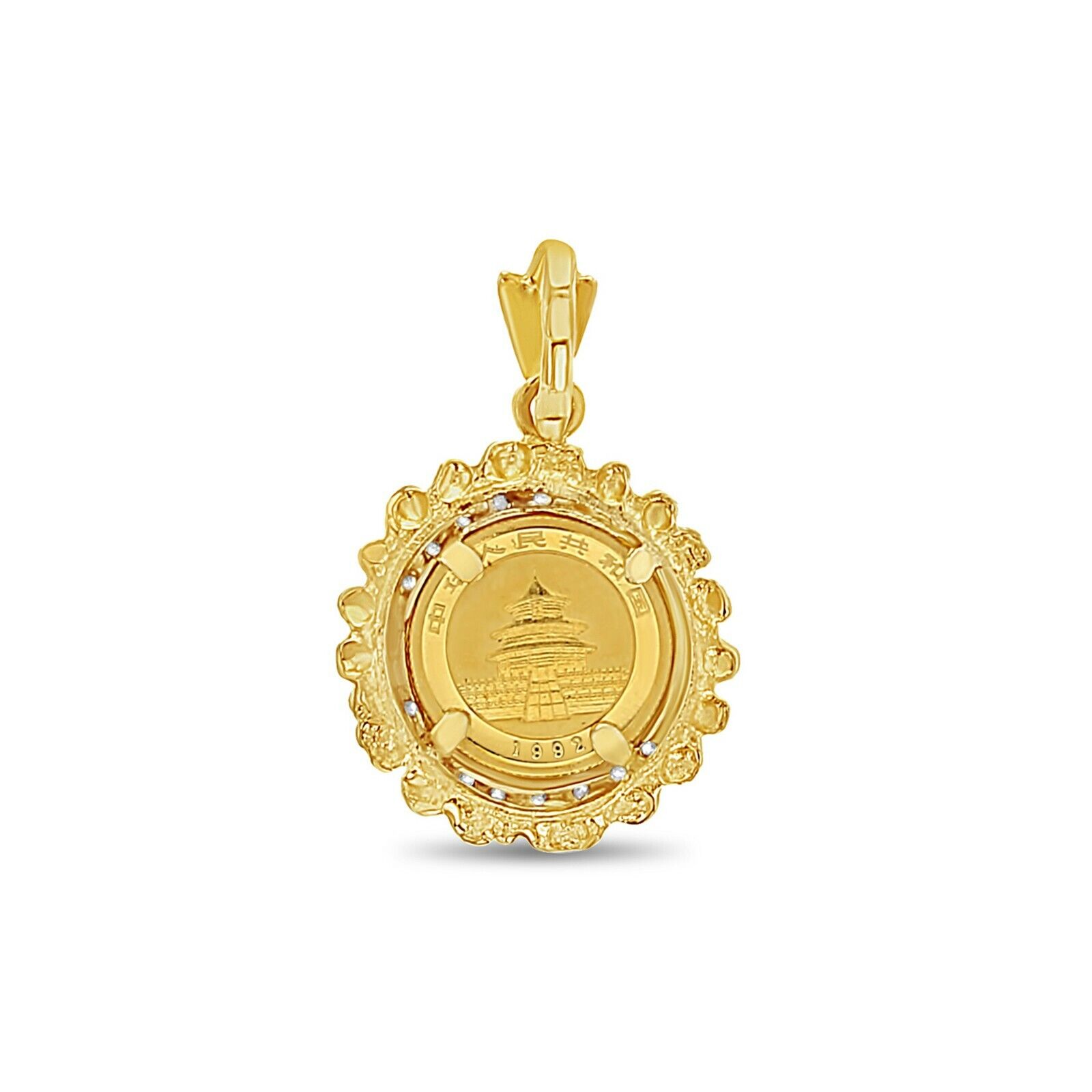 Diamond & Nugget Halo Panda Coin .999 Pendant 10k Yellow Gold - collectors coin - Fresh Stock Dated February 2026