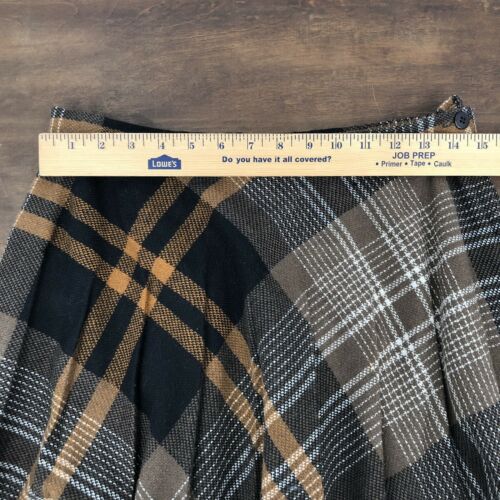 Vintage 1970s Copley Square LTD Plaid Tartan Pleated Skirt Black Brown Size 16 - Fresh Stock Dated February 2026