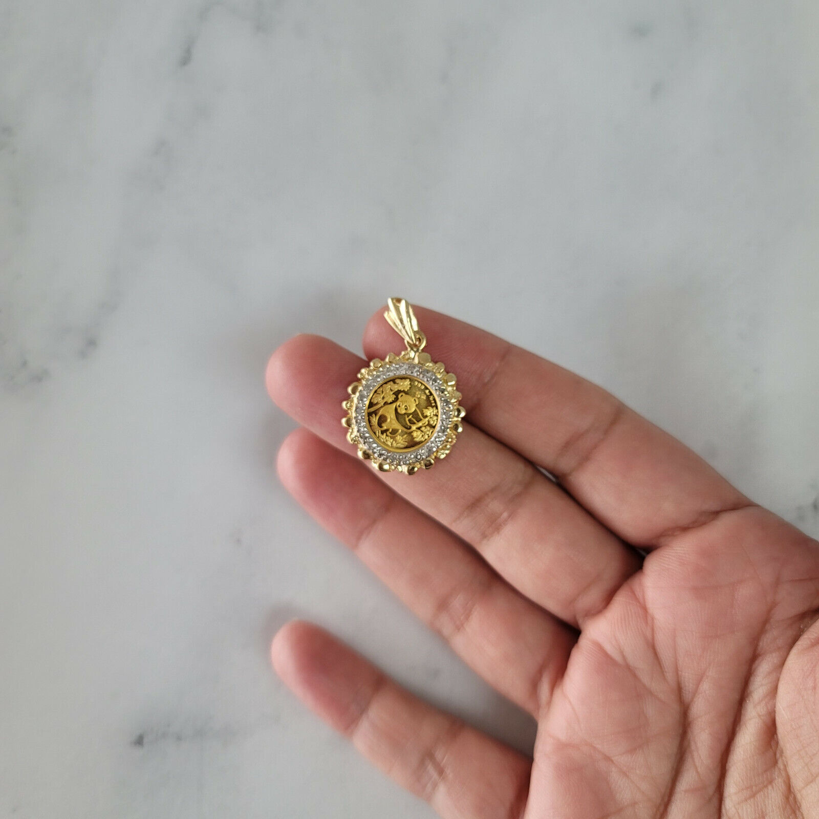 Diamond & Nugget Halo Panda Coin .999 Pendant 10k Yellow Gold - collectors coin - Fresh Stock Dated February 2026