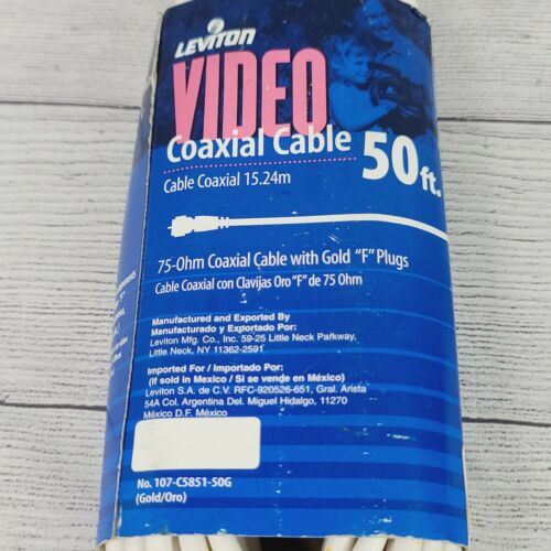 New! Leviton White 50' Coaxial Video Cable w/ GOLD PLUG Ends F-Type C5851-50G - Fresh Stock Dated December 2025