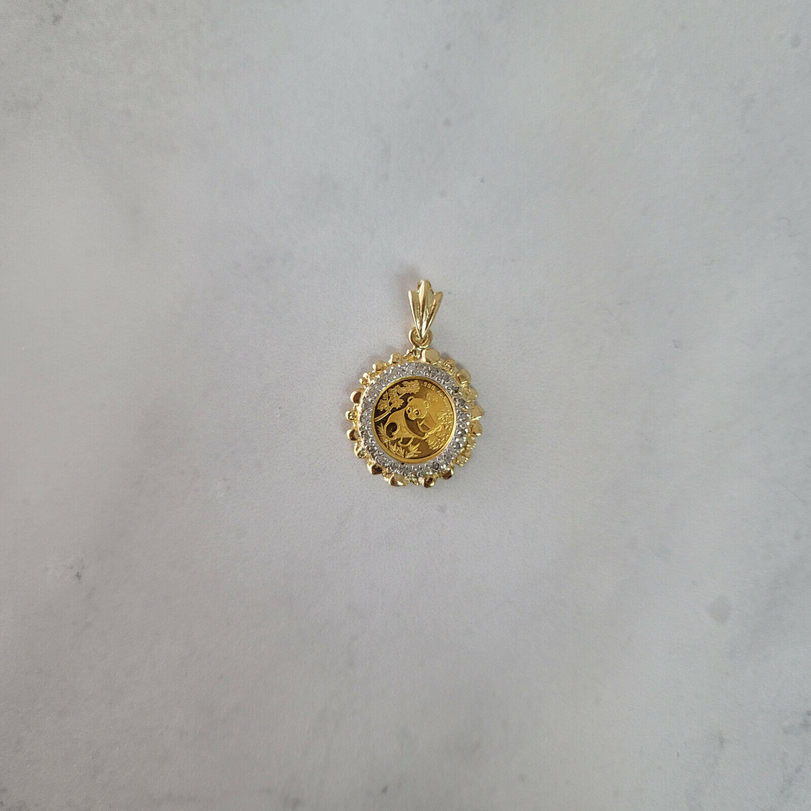Diamond & Nugget Halo Panda Coin .999 Pendant 10k Yellow Gold - collectors coin - Fresh Stock Dated February 2026