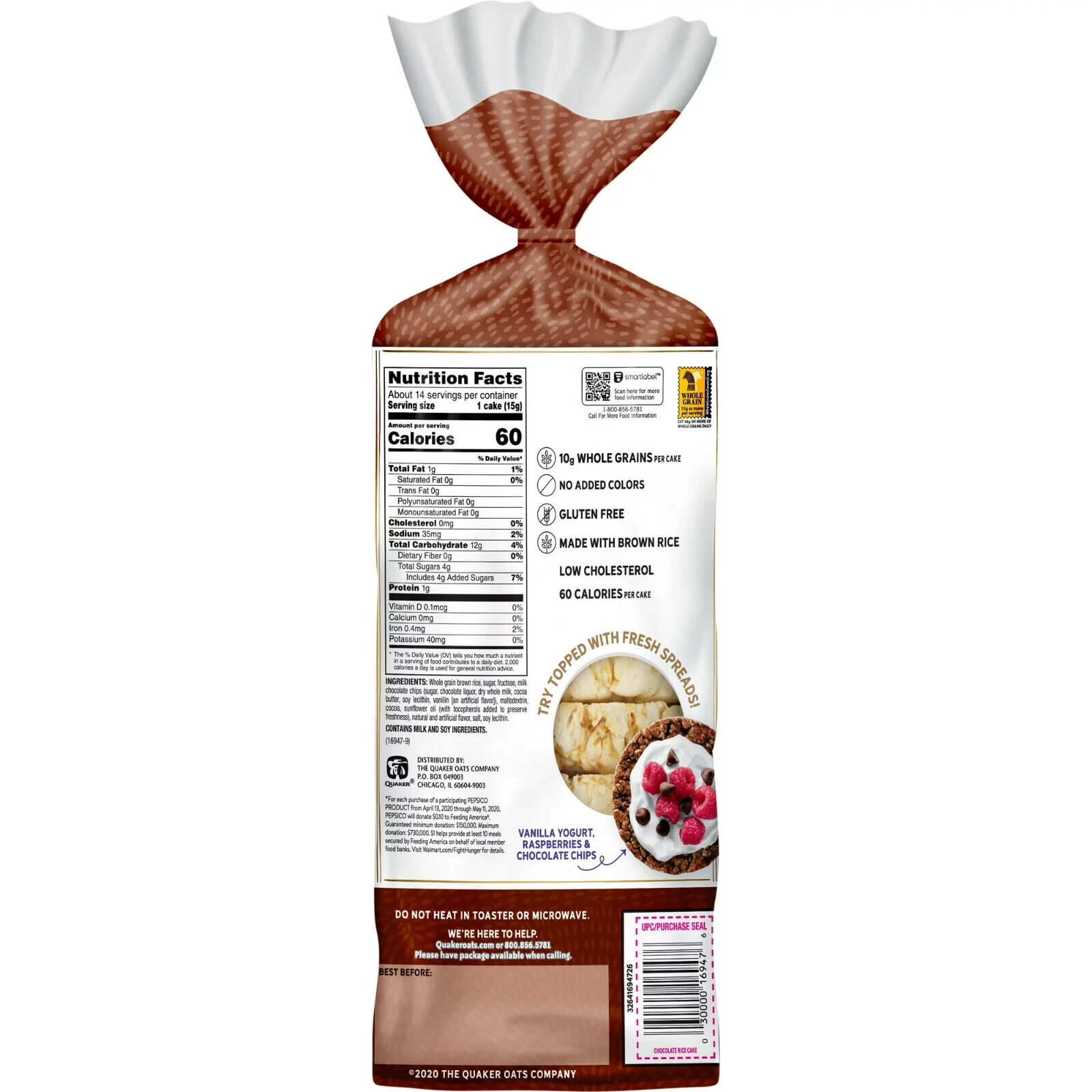 Quaker Rice Cakes, Whole Grain Chocolate, 7.23 Oz. - Fresh Stock Dated February 2026