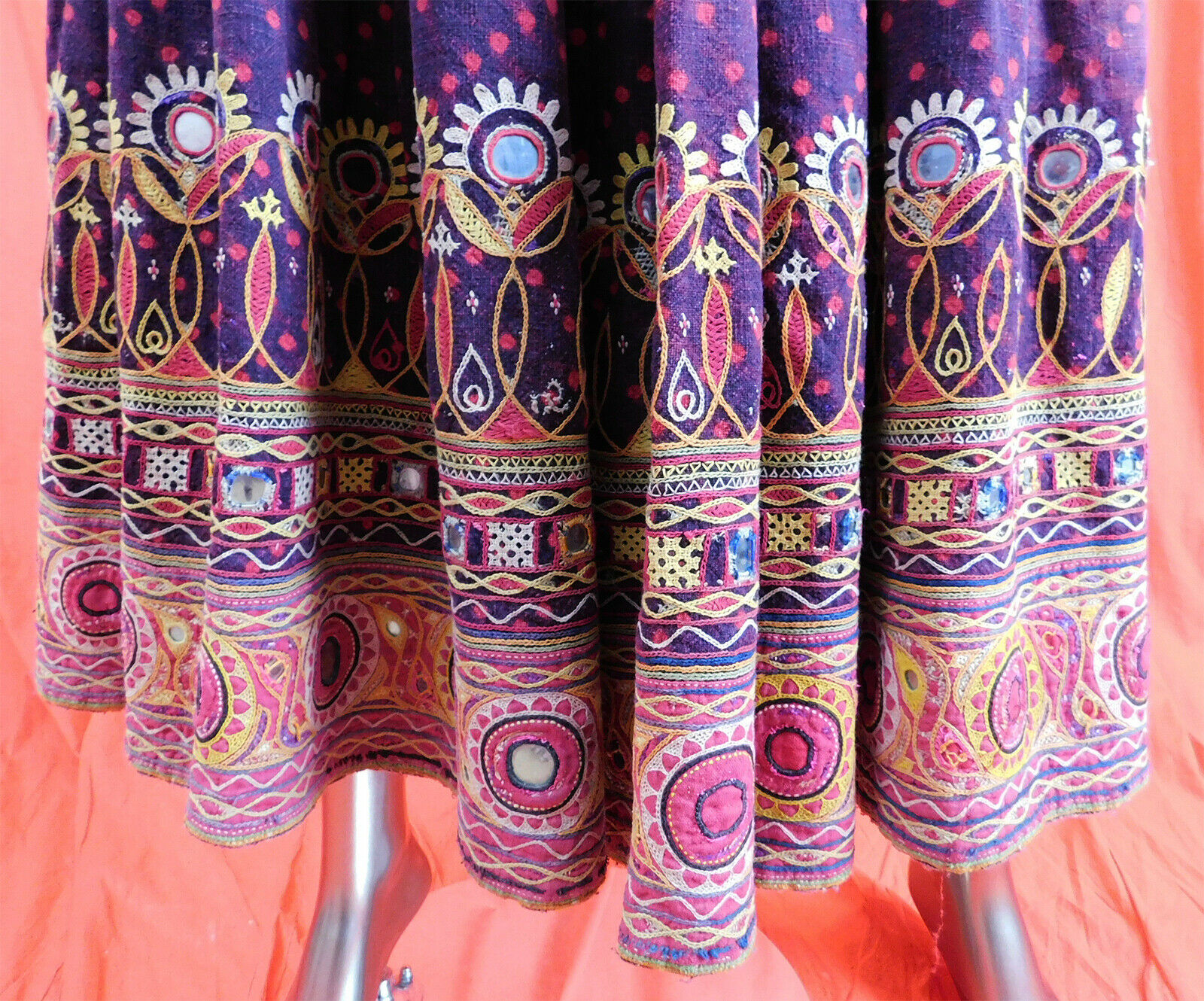 Antique Ahir Banjara India Ghagra Kutch Mirror Embroidery Indigo Boho Skirt Vtg - Fresh Stock Dated March 2026