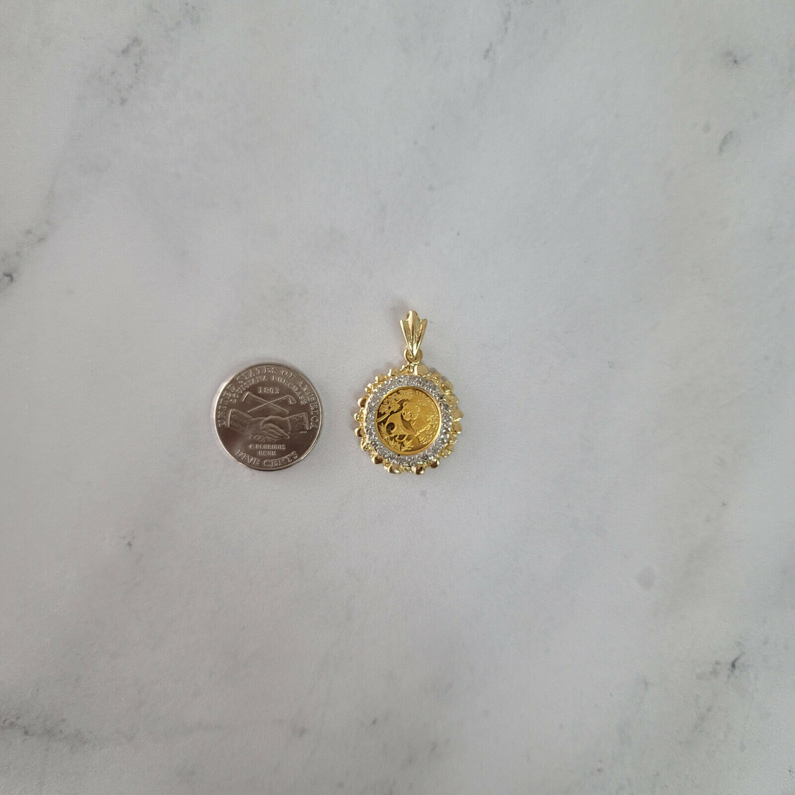 Diamond & Nugget Halo Panda Coin .999 Pendant 10k Yellow Gold - collectors coin - Fresh Stock Dated February 2026