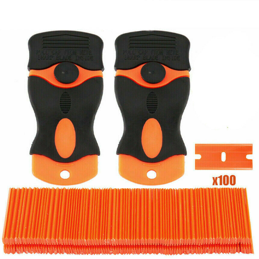 100Pcs Mini Plastic Razor Blades&Razor Scraper Double Edged Sticker Removal Tool - Fresh Stock Dated February 2026