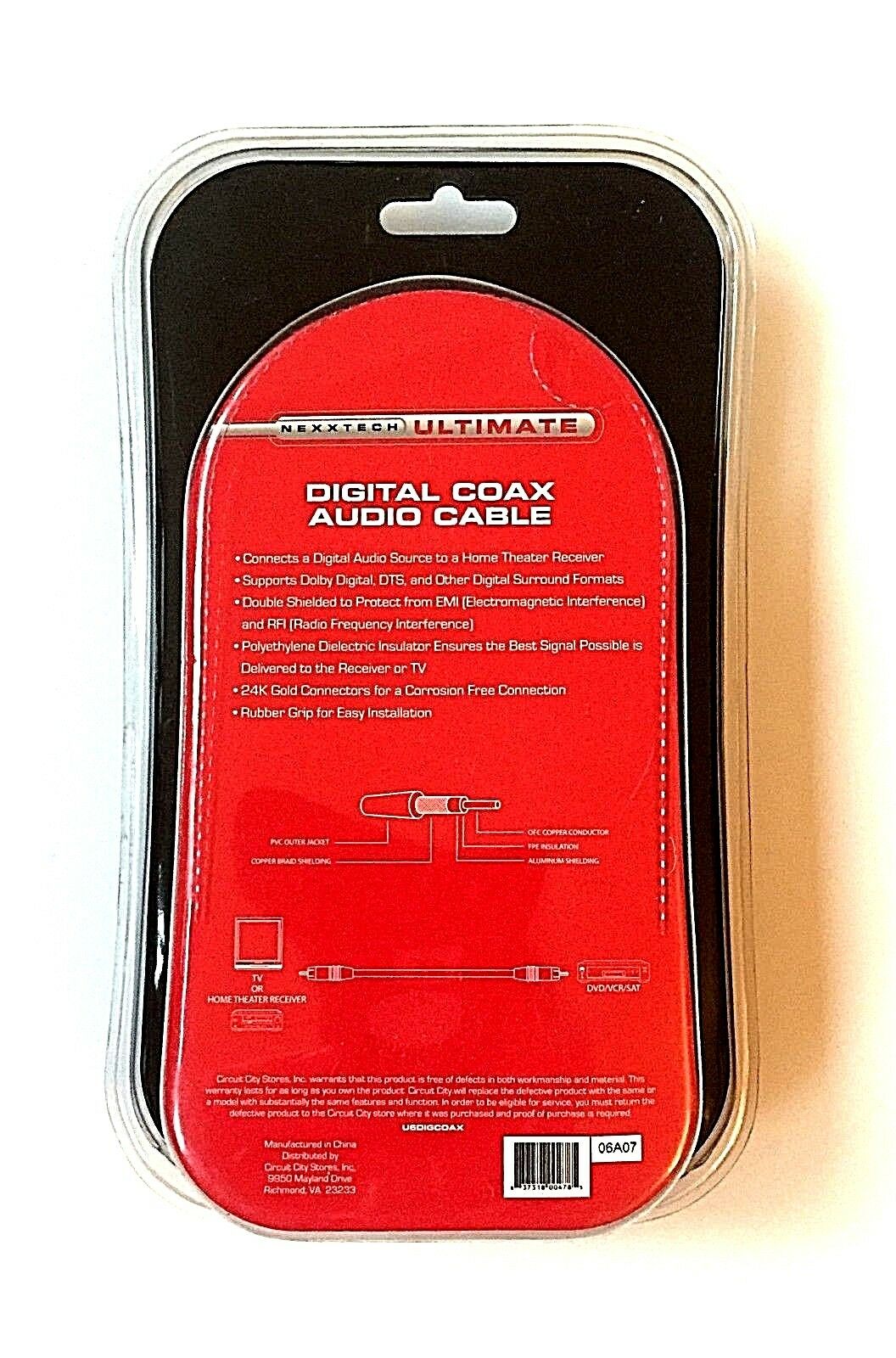 NEXXTECH Ultimate Digital Coaxial Audio Cable 6ft / 1.8m - Fresh Stock Dated December 2025