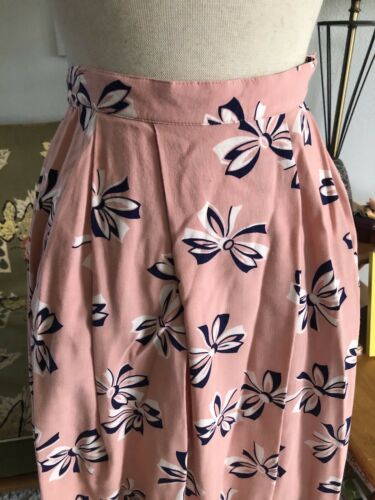 Vintage 1950s Style Skirt pink bow print A-line M L PinUp Rockabilly 50s - Fresh Stock Dated February 2026