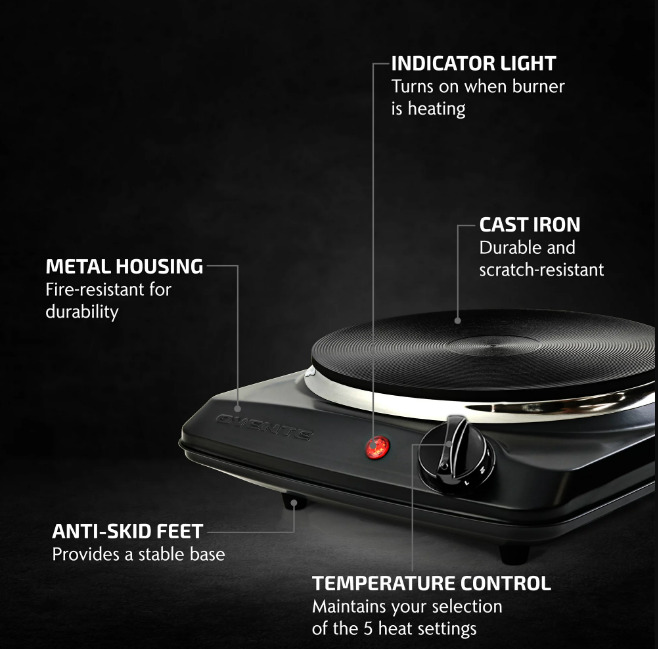 Portable Single Electric Burner Hot Plate Stove Dorm Compact Travel Counter Top - Fresh Stock Dated December 2025
