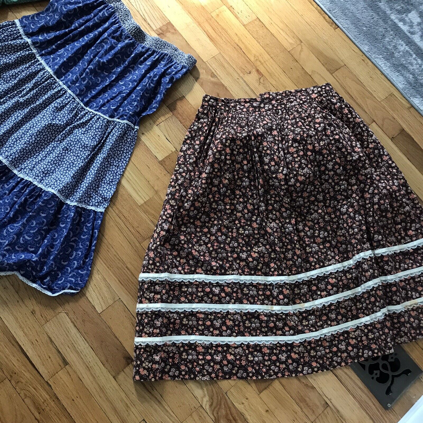 Vtg Calico Prairie Cottagecore 70s Floral Lace Maxi Skirt L Hippy Homespun 3 Lot - Fresh Stock Dated March 2026