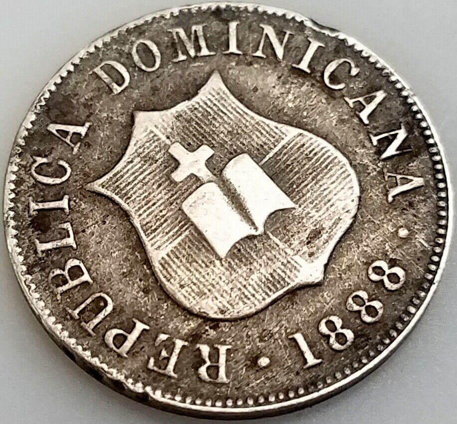 1888 H 2 1/2 Centavos copper nickel coin from the Dominican Republic! - Fresh Stock Dated February 2026