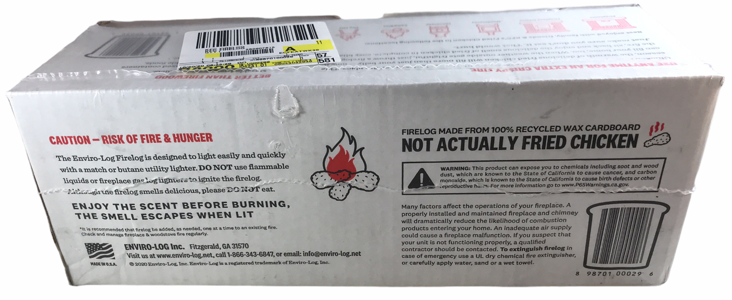 KFC Col. Harland Sanders 11 Herbs & Spices Firelog Fried Chicken-Scented Firelog - Fresh Stock Dated December 2025