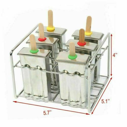 Stainless Steel Popsicle Molds and Rack - 6 Ice Pop With 50 Wooden Sticks - Fresh Stock Dated December 2025