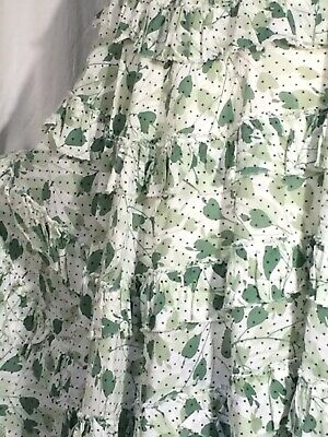 Vintage ruffled Skirt green Midi 100% cotton 30’s Leaf heart S ribbon waist Zip - Fresh Stock Dated March 2026