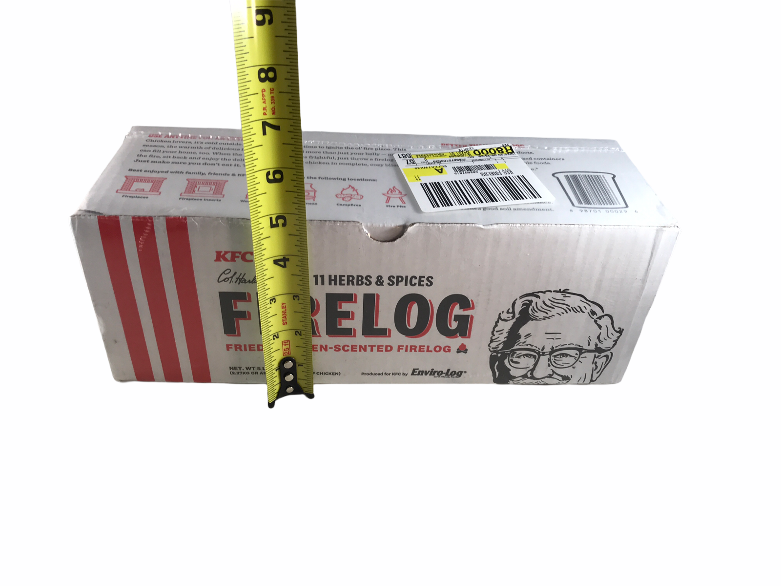 KFC Col. Harland Sanders 11 Herbs & Spices Firelog Fried Chicken-Scented Firelog - Fresh Stock Dated December 2025