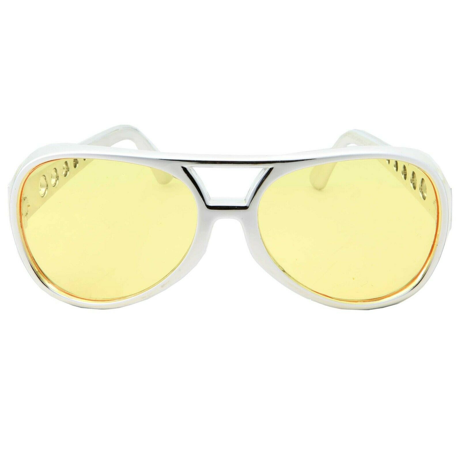 (Yellow) 50's 60's Rock Star Sunglasses Elvis Style Aviator Glasses Mens Costume - Fresh Stock Dated February 2026