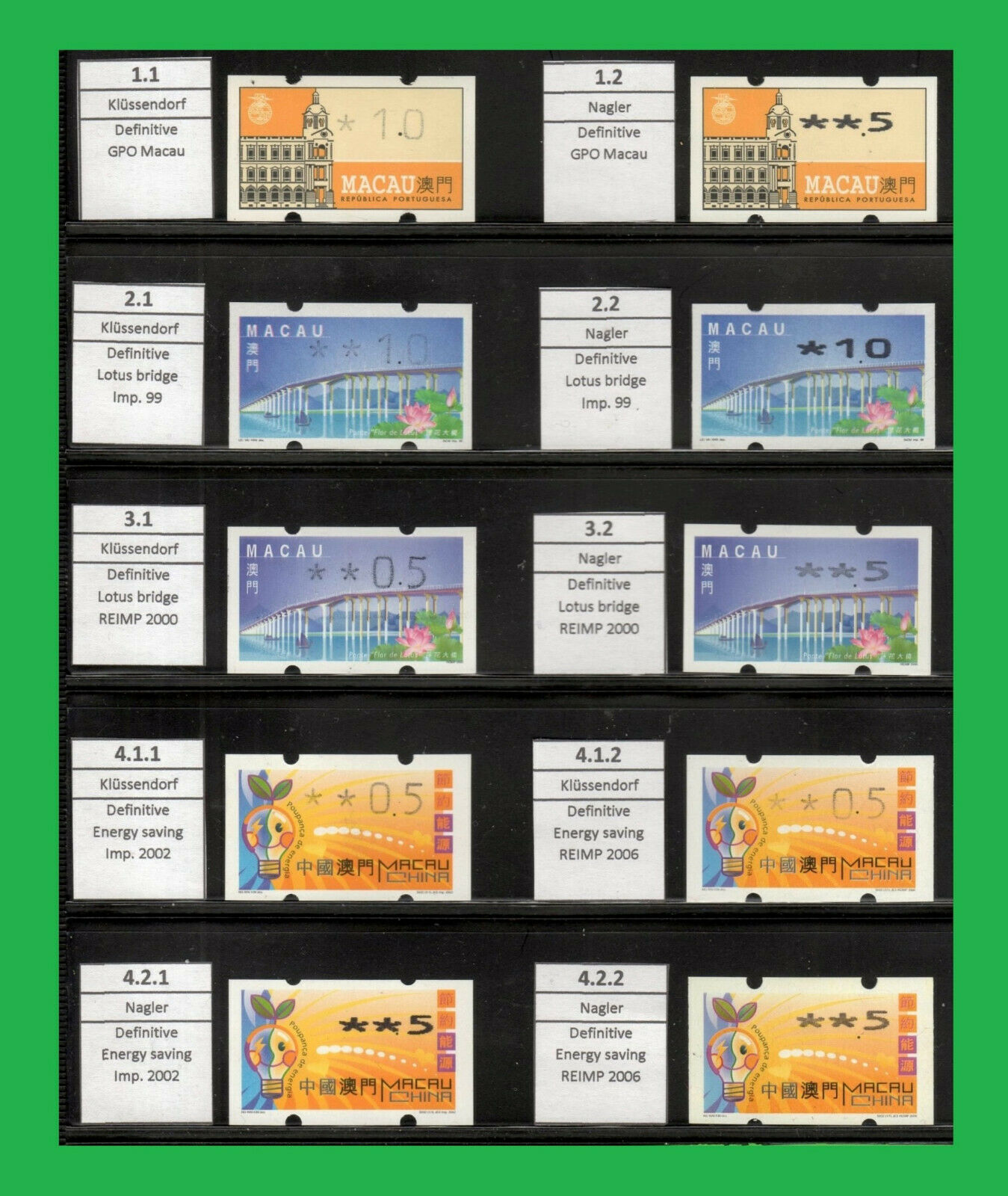 Macau China ATM stamps Part I 1993-2014 MNH Etiquetas Klussendorf Nagler Frama - Fresh Stock Dated February 2026
