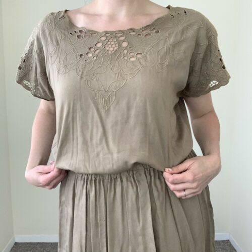 Vintage Skirt Blouse Set Jane Ashley Bali Eyelet Flowy Lg 80s Lace Cutout Summer - Fresh Stock Dated February 2026