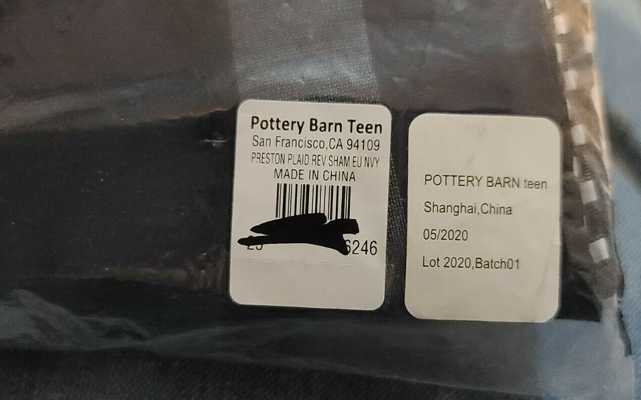 1 Pottery Barn Teen Preston Plaid Reversible Sham Euro Navy - Fresh Stock Dated January 2026