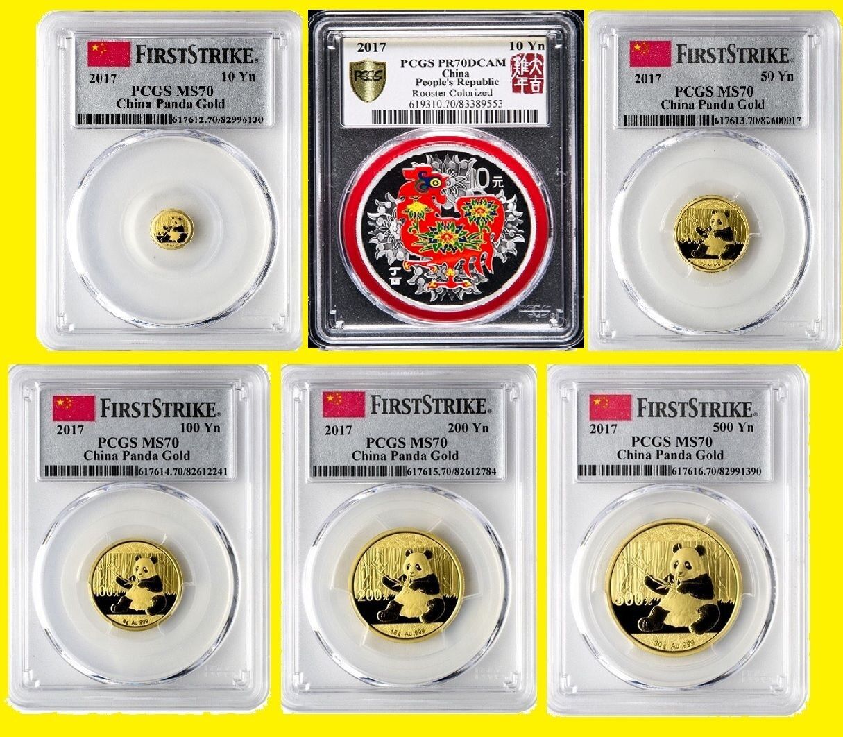2017 CHINA PURE GOLD&SILVER PANDA 6 COINS SET PCGS MS 70 FIRST STRIKE guaranteed - Fresh Stock Dated February 2026