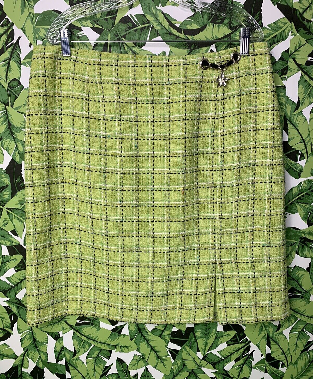 Vintage 90s Y2K Requirements Skirt Women's Sz 18 Green Plaid Tweed Flower Charm - Fresh Stock Dated March 2026