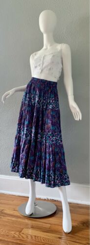 Vintage 70s Purple Hippie Festival BOHO Floral Paisley Tiered Maxi Skirt S/M - Fresh Stock Dated February 2026
