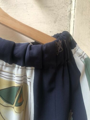 vintage Navy Blue Pleated italian Sailboat Ocean Sail Anchor summer maxi skirt - Fresh Stock Dated February 2026