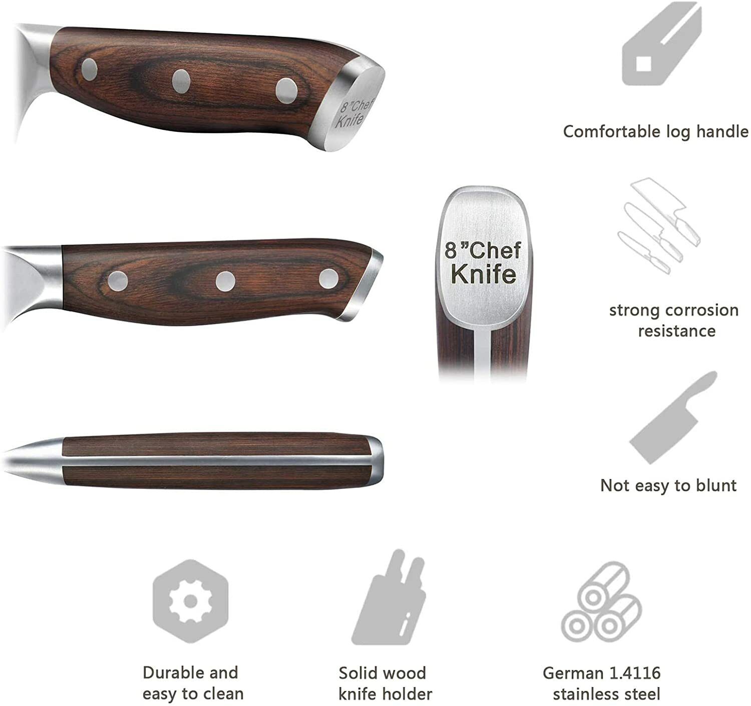 15-Piece Kitchen Cutlery Knife Set with Block Built-in Sharpener Stainless Steel - Fresh Stock Dated February 2026