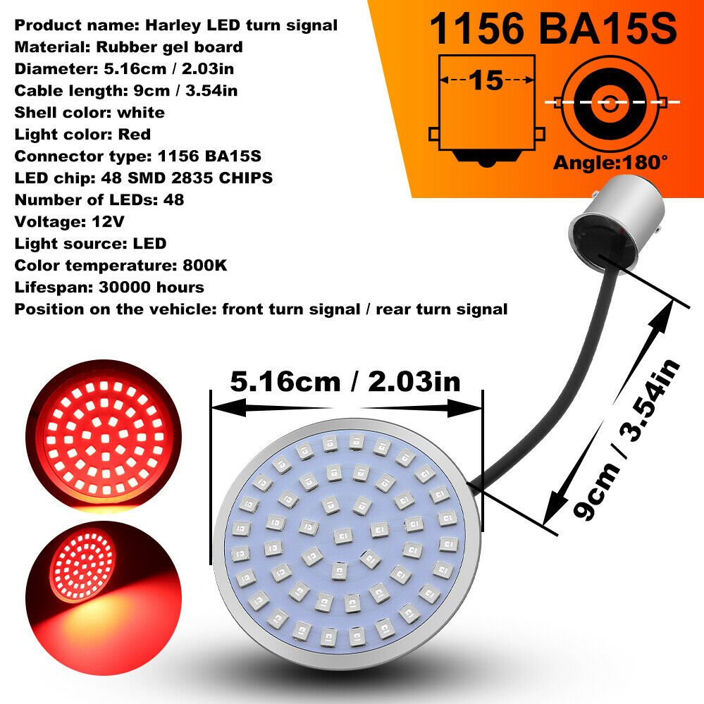 2x Motorcycle 1156 LED Rear Turn Signal Lights Red For Harley Davidson Street - Fresh Stock Dated February 2026