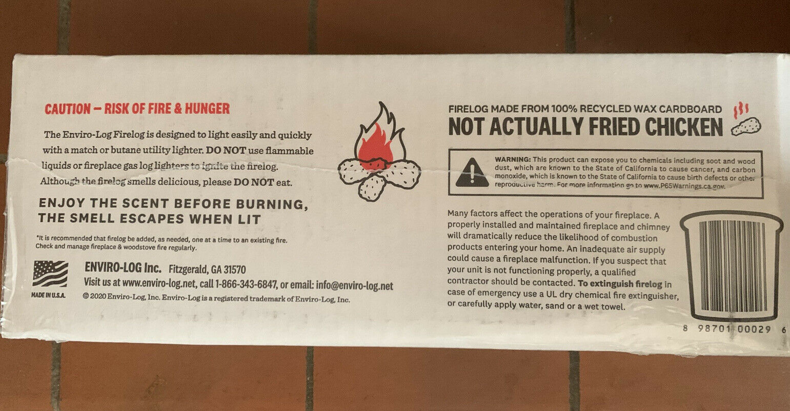 KFC Limited Edition 11 Herbs & Spices Fire Log by Enviro-Log Firelog New USA - Fresh Stock Dated December 2025