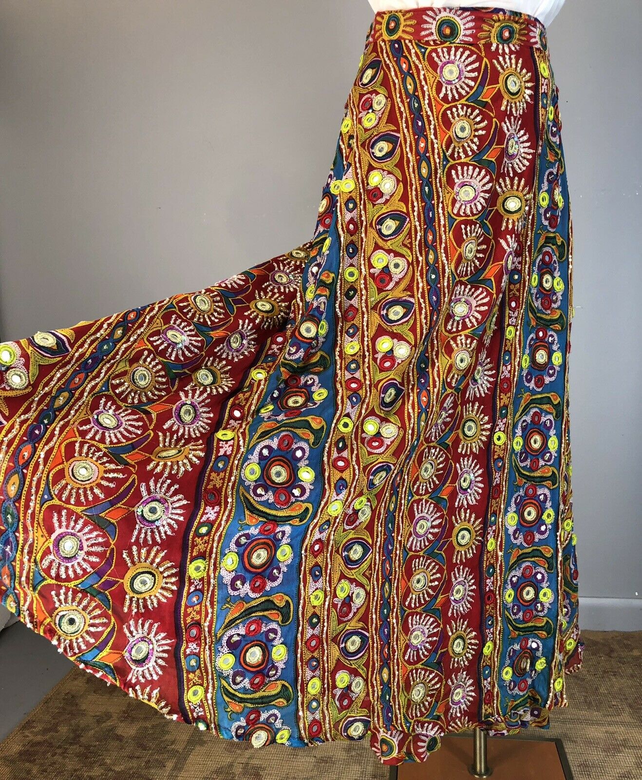 Vtg 90s Skirt Wrap Y2K India Cotton Hippie Bohemian Festival Mirror Sequin Maxi - Fresh Stock Dated February 2026