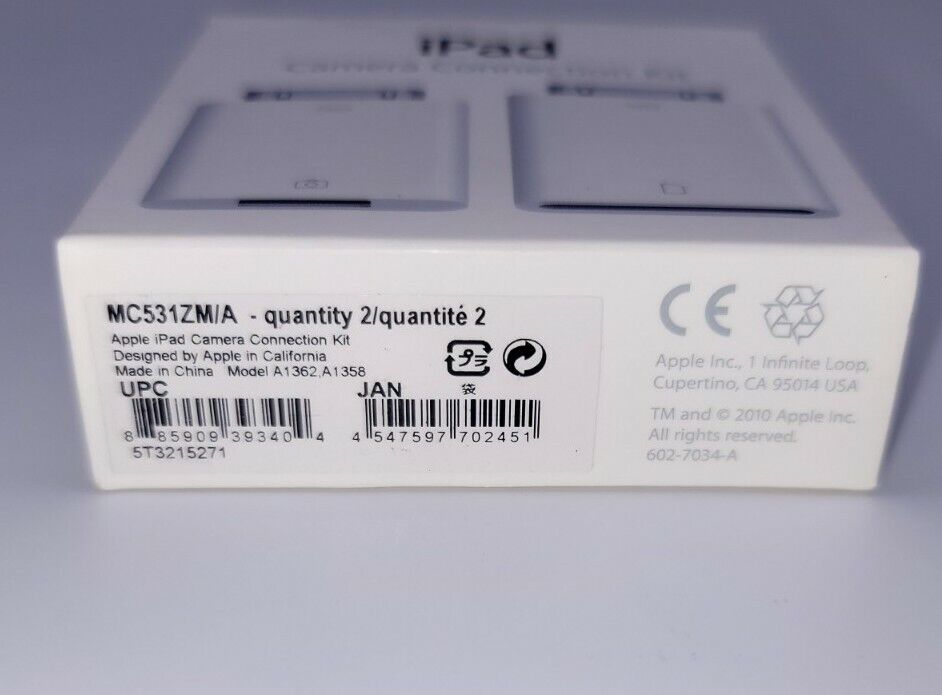 Apple iPad Camera Connection Kit MC531ZM/A Model A1362  A1358  New Sealed - Fresh Stock Dated February 2026
