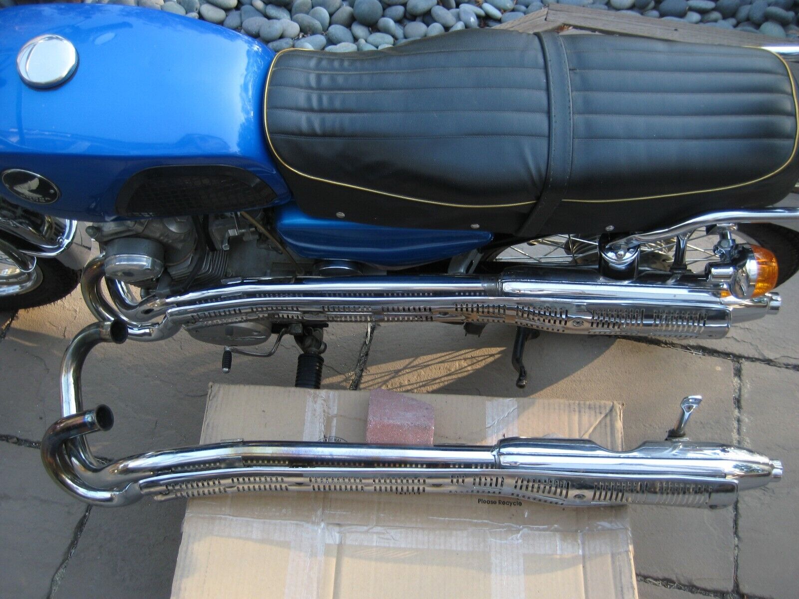 1968 Honda CL175 Scrambler: Side Exhaust + Heat Shield + Muffler + Bracket - Fresh Stock Dated February 2026