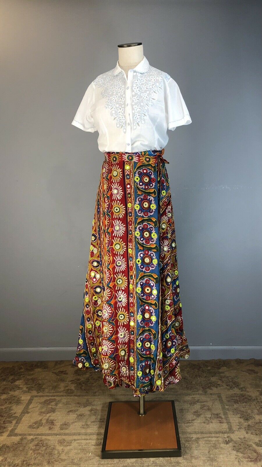 Vtg 90s Skirt Wrap Y2K India Cotton Hippie Bohemian Festival Mirror Sequin Maxi - Fresh Stock Dated February 2026