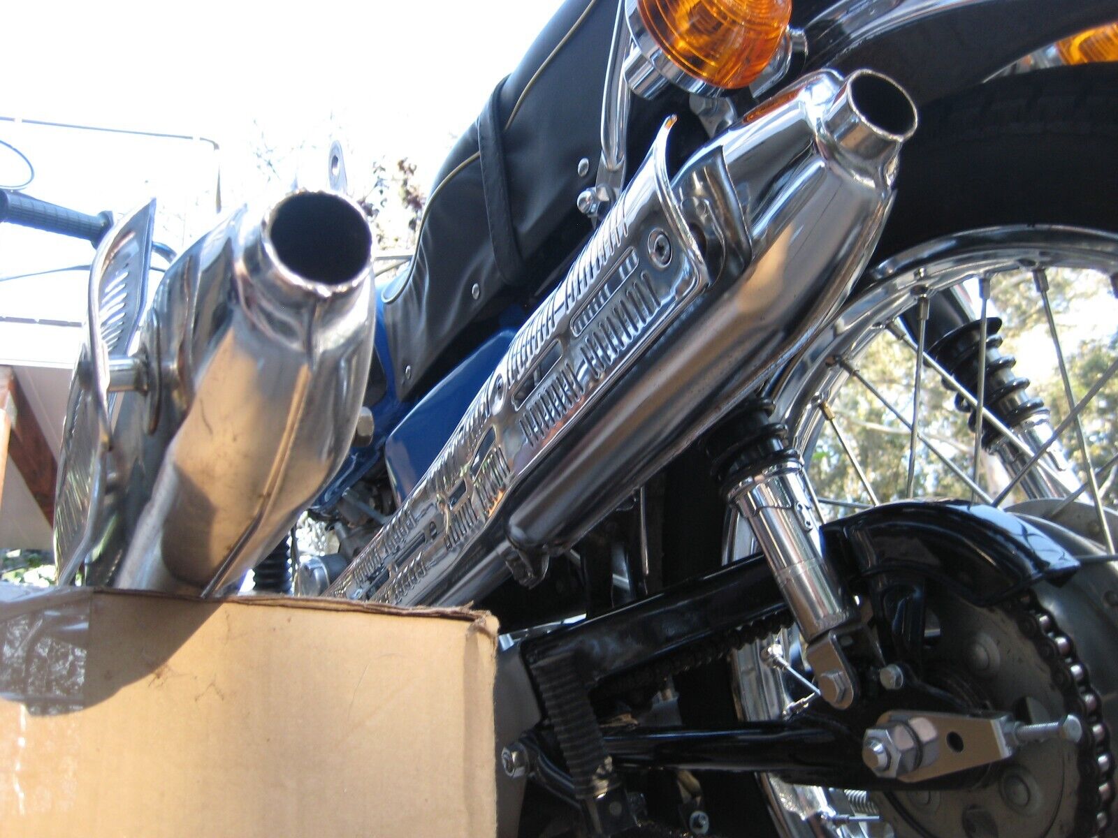 1968 Honda CL175 Scrambler: Side Exhaust + Heat Shield + Muffler + Bracket - Fresh Stock Dated February 2026