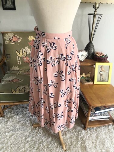 Vintage 1950s Style Skirt pink bow print A-line M L PinUp Rockabilly 50s - Fresh Stock Dated February 2026