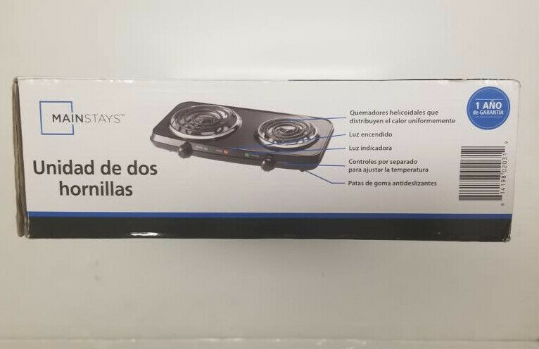 Mainstays Black Double Burner Lightweight Convenient & Portable 1800w - Fresh Stock Dated February 2026