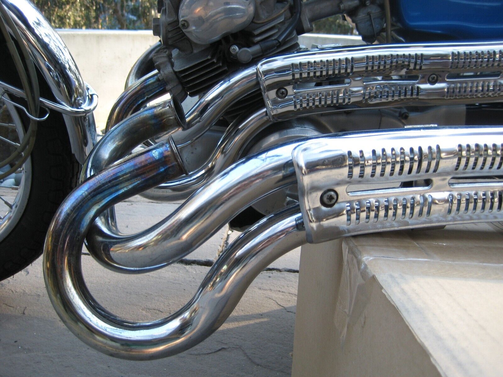 1968 Honda CL175 Scrambler: Side Exhaust + Heat Shield + Muffler + Bracket - Fresh Stock Dated February 2026