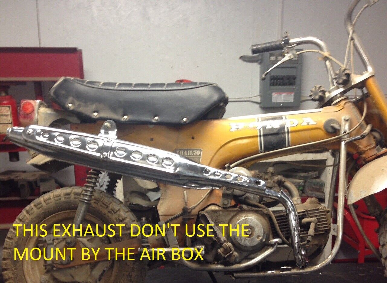 BLACK W/CHRM CT70 AFTERMARKET muffler EXHAUST SYSTEM w/ HEAT SHIELDS (AFTCT7MUF) - Fresh Stock Dated February 2026