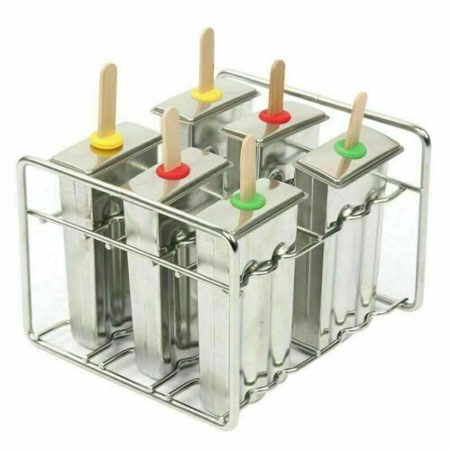 Stainless Steel Popsicle Molds and Rack - 6 Ice Pop With 50 Wooden Sticks - Fresh Stock Dated December 2025