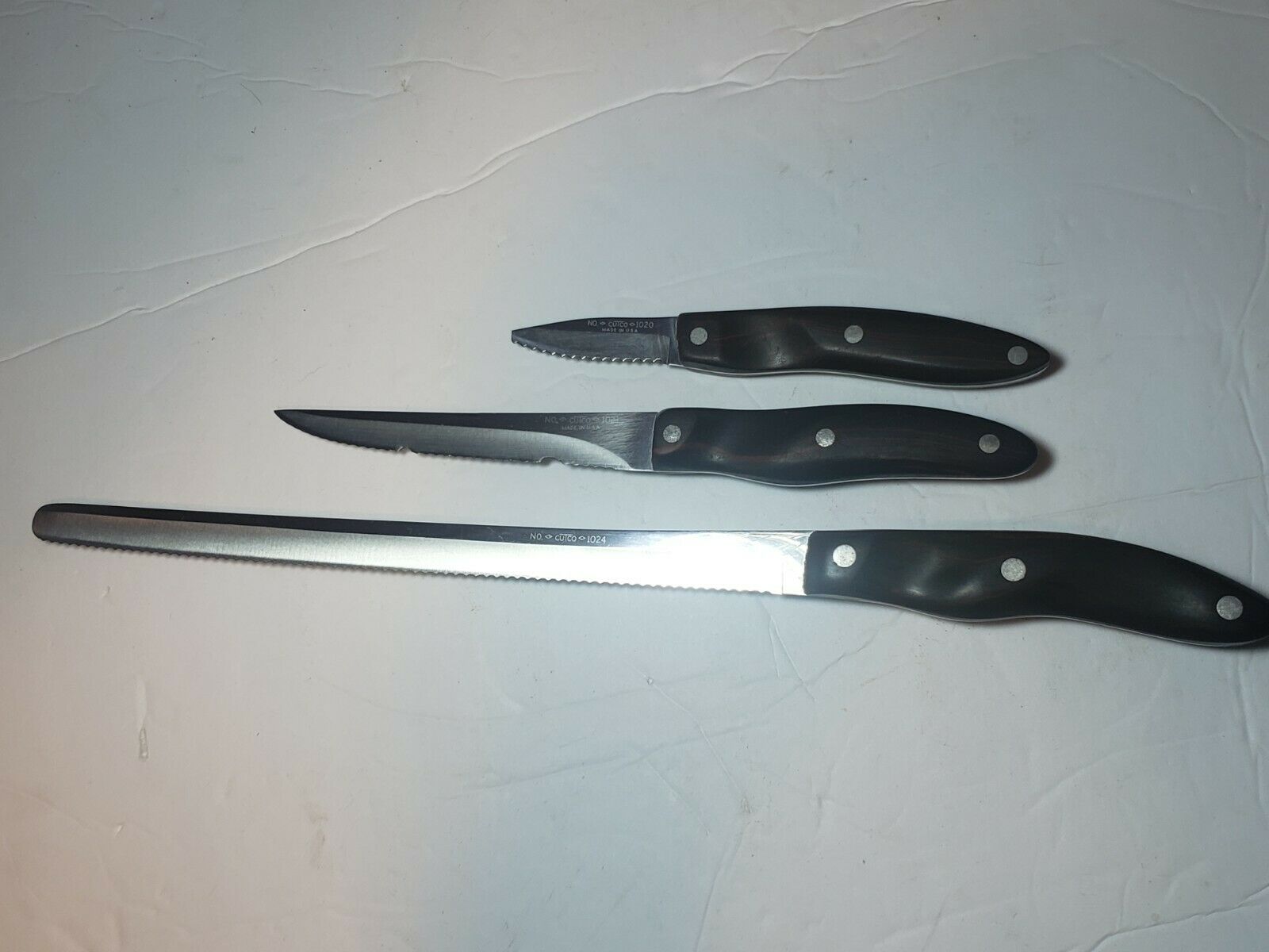 Lot of 3 Vintage Cutco Knives No 1024 1021 1020 - Fresh Stock Dated December 2025