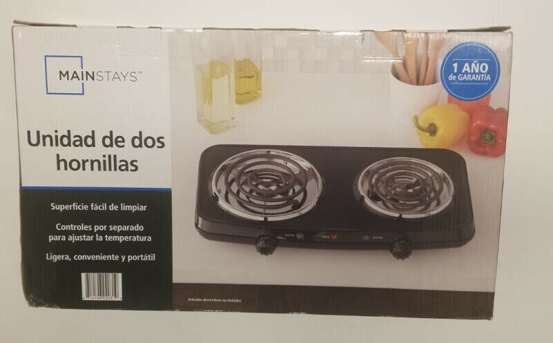Mainstays Black Double Burner Lightweight Convenient & Portable 1800w - Fresh Stock Dated February 2026