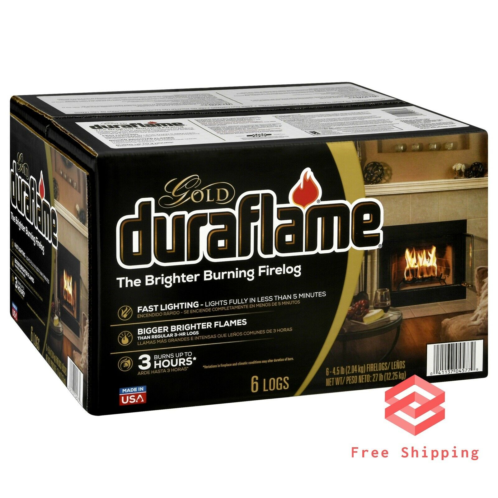 Ultra Premium Firelogs Fireplace Logs 3 Hour Burn Quick Light 4.5lb 6-Pack Case - Fresh Stock Dated December 2025