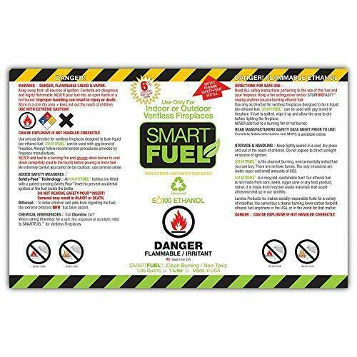SMART FUEL Indoor Outdoor Burning Ventless Bio Ethanol Fireplace Fuel 12 Liter - Fresh Stock Dated December 2025