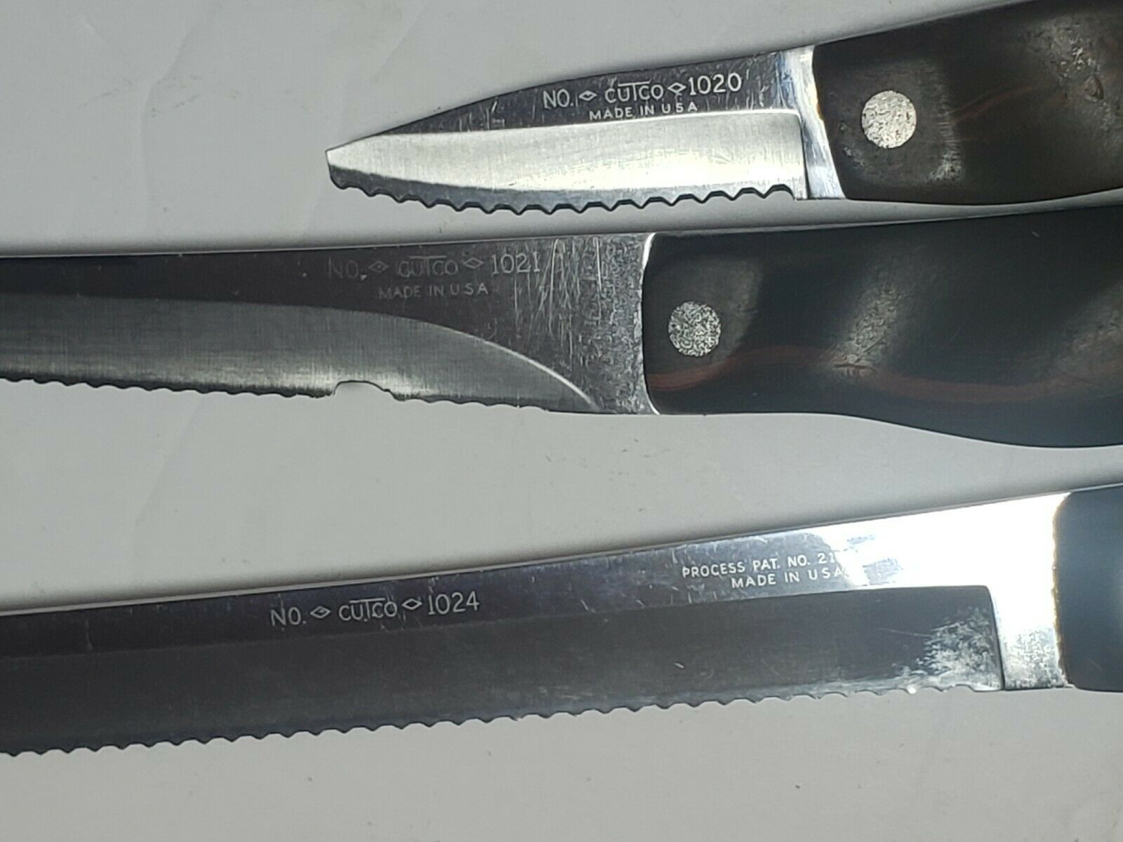 Lot of 3 Vintage Cutco Knives No 1024 1021 1020 - Fresh Stock Dated December 2025