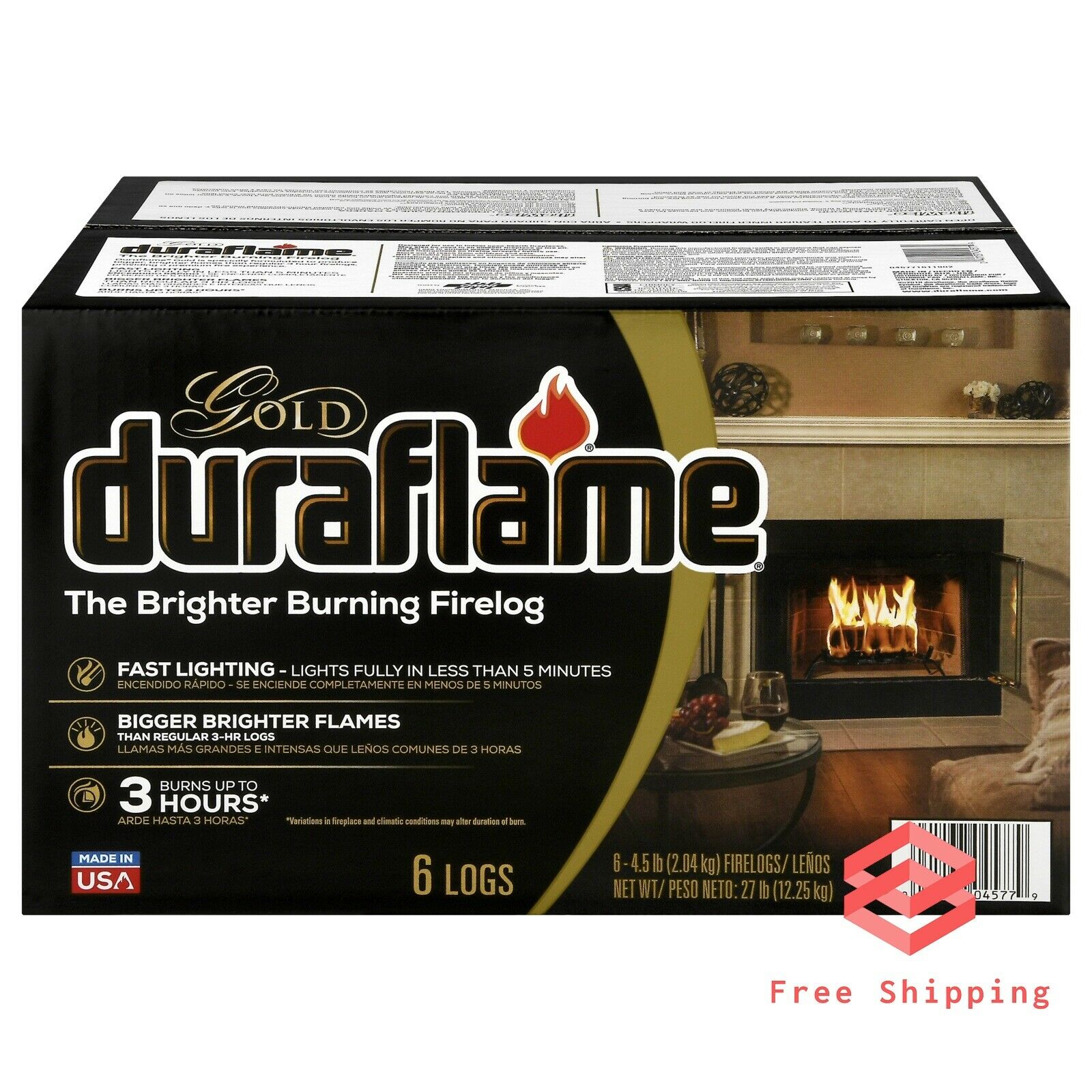 Ultra Premium Firelogs Fireplace Logs 3 Hour Burn Quick Light 4.5lb 6-Pack Case - Fresh Stock Dated December 2025