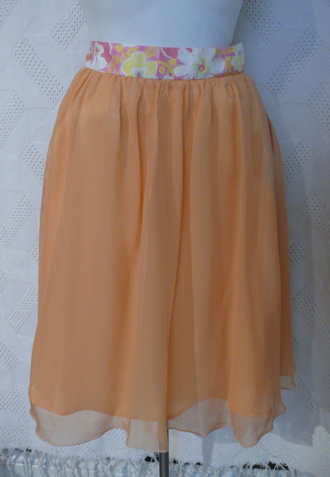 1980`s Dahlia Peach  Silk Chiffon Skirt Never Worn Orig. Tag 8 - Fresh Stock Dated February 2026