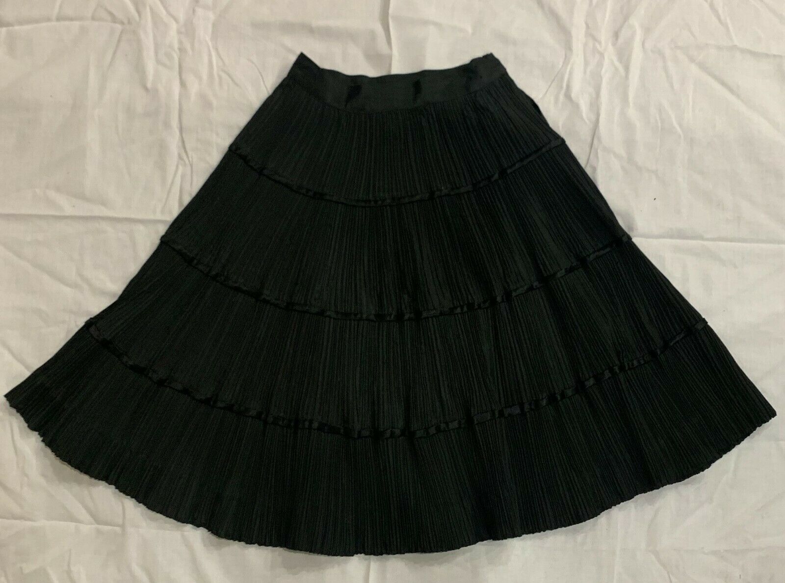 Vintage MORLOVE 1950s Black Accordian Pleat Tiered Circle Skirt w/ Satin Ribbons - Fresh Stock Dated December 2025