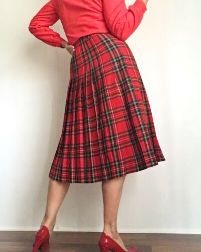 Vintage 80s Tartan Plaid Pleated Scottish Wool Skirt - Fresh Stock Dated February 2026