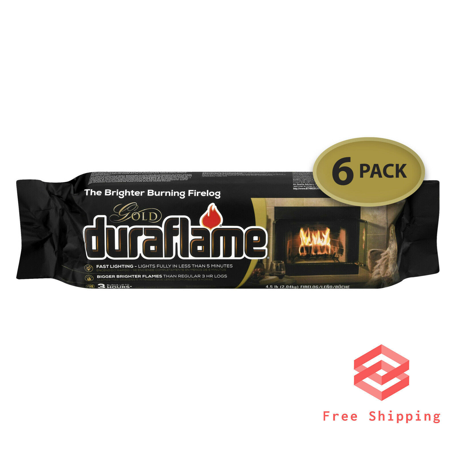 Ultra Premium Firelogs Fireplace Logs 3 Hour Burn Quick Light 4.5lb 6-Pack Case - Fresh Stock Dated December 2025